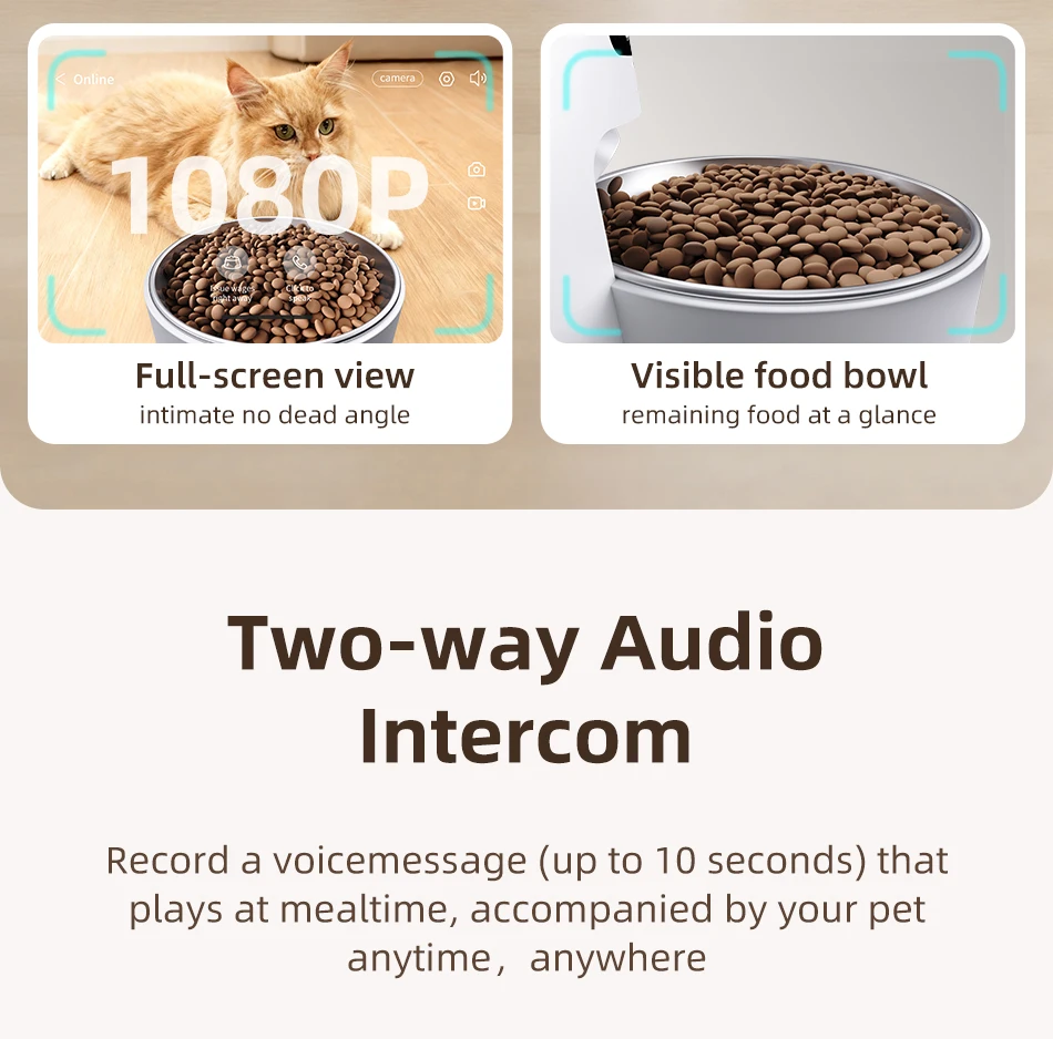 ROJECO Automatischer Katzenfutterautomat mit 1080P HD-Kamera, Video-Smart-Katzenfutterspender, WIFI-Fernbedienung, automatischer Tierfutterautomat für Katzen und Hunde – Detail 4