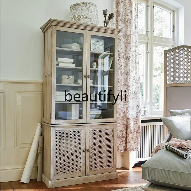 

Custom American French Style Solid Wood White Sideboard Vintage Retro Postmodern Bookshelf Living Room Sideboard