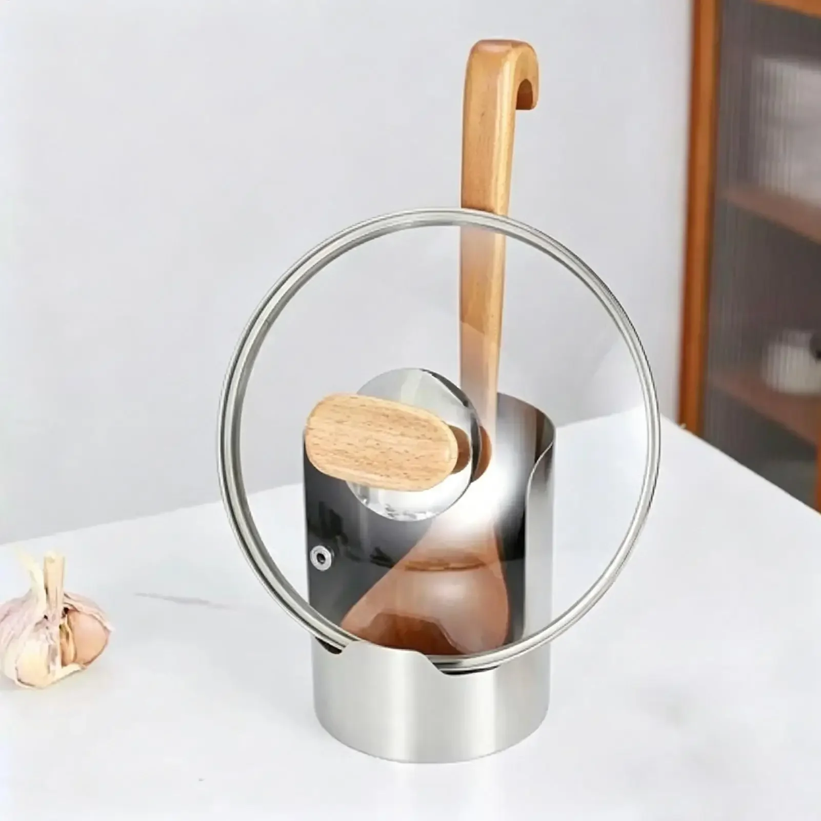 Stainless Steel Pot Lid Storage Rack Heat-Resistant Stable Spatula Holder Non-Slip Vertical Spoon Holder Dinning Table