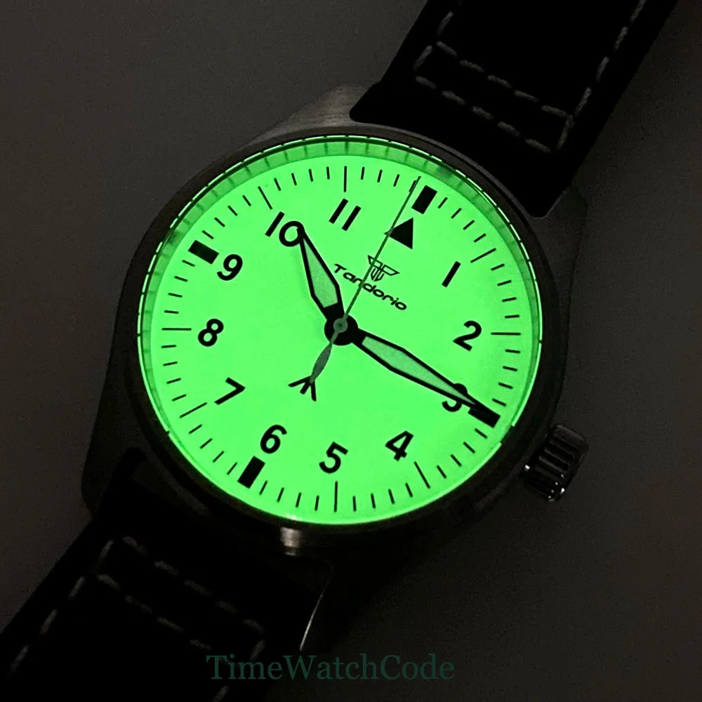 33.5mm Pilot Beige Watch Dial Face Fully Lume Green Luminous Hands Fit For ETA2824 PT5000 ST2130 NH35 NH36 Arabic Numerals