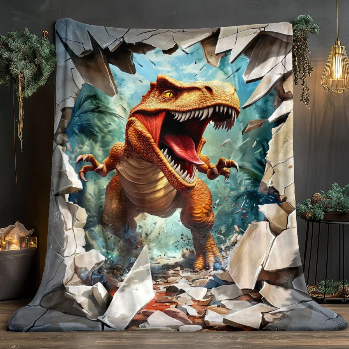 Large Dinosaur Blanket T-Rex Jurassic Park Throw Cozy Couch Decor Blanket for Kids and Adults 150x230cm