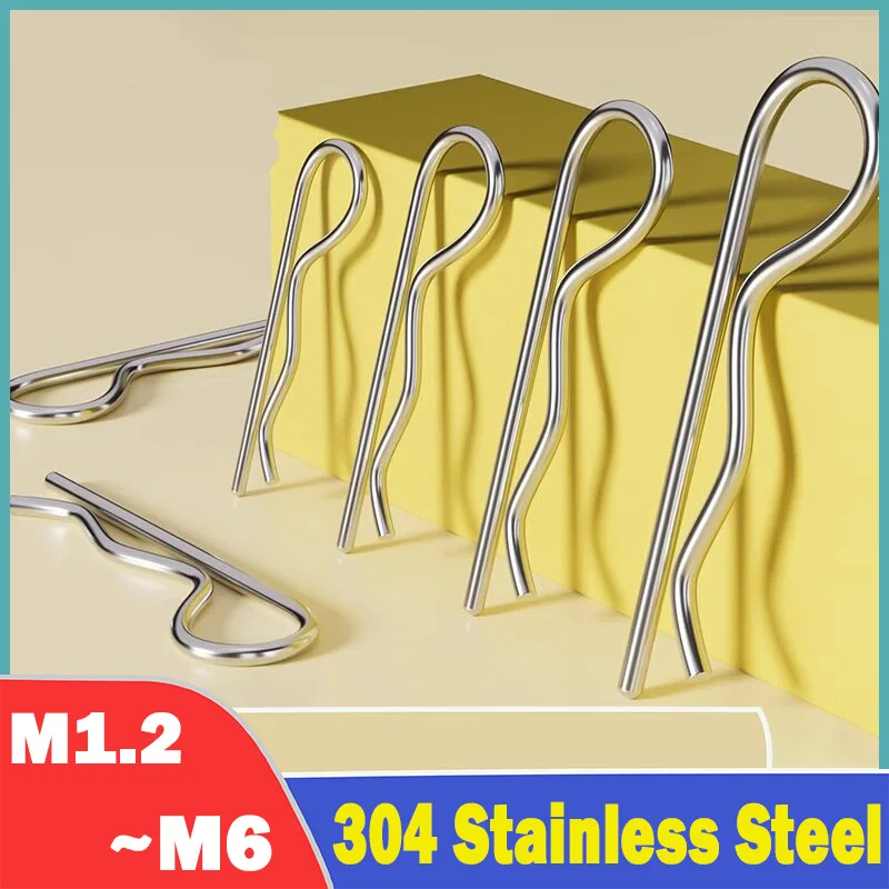 304 Stainless Steel R Type Spring Cotter Pin M1.2 M1.5M1.8M2M2.5M3M3.5~M6 Wave Shape Split Tractor Pin for Car for DIY & Repair