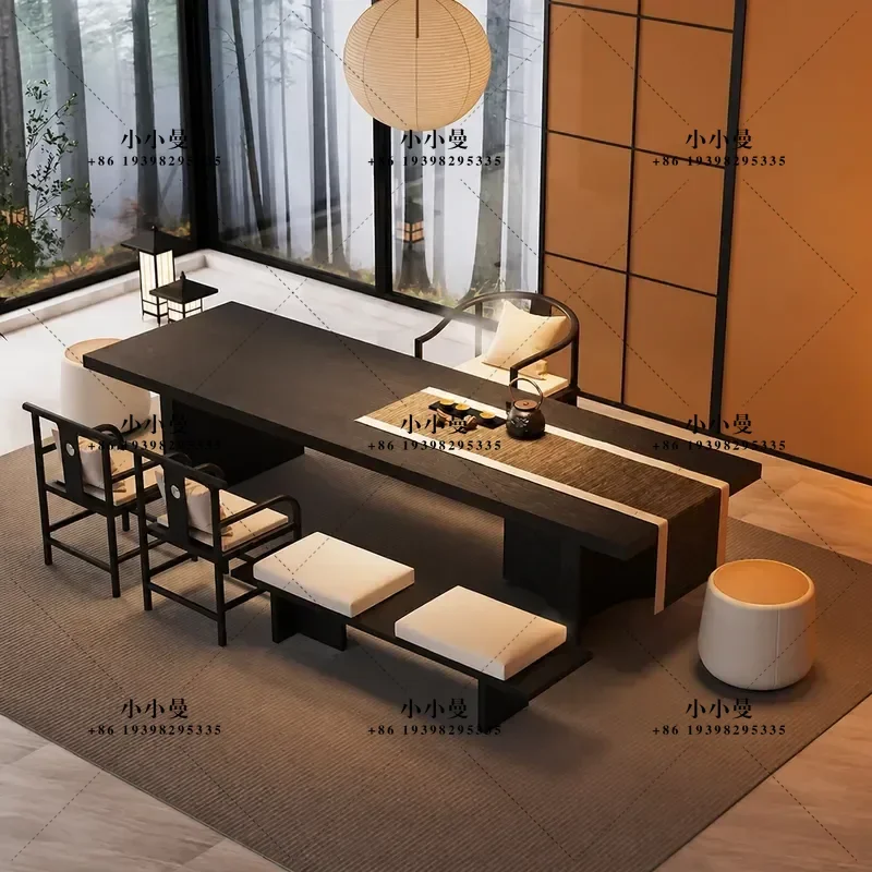 Song Dynasty Aesthetic Solid Wood Large Board Tea Table and Chair Set Home Living Room New Chinese Zen Style Light Luxury