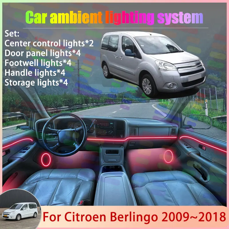 

For Citroen Berlingo B9 MK2 2009~2018 2010 2011 2/18 in 1 Car Atmosphere Light Lamp RGB Shade Ensemble Streamer Atmosphere Set
