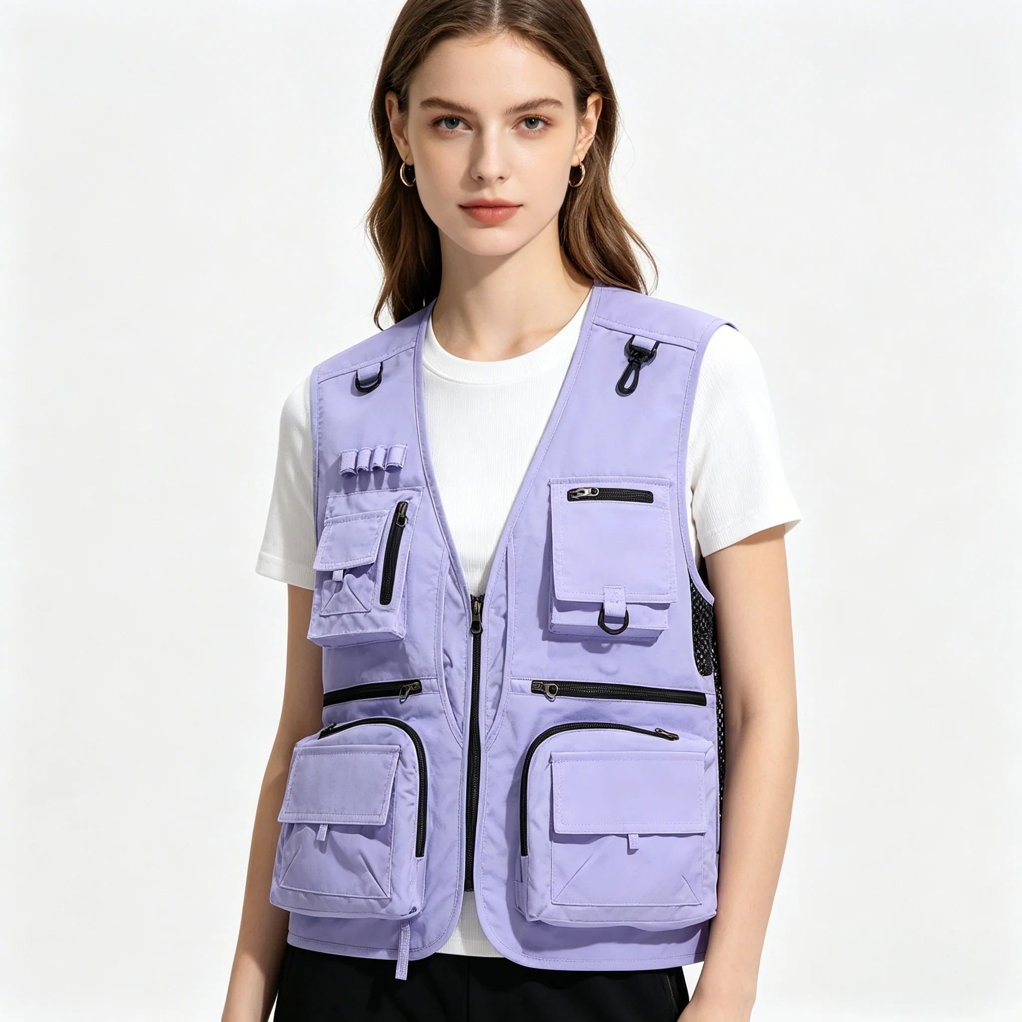 2026 Men's Vest Summer Casual Photography Multi-Pocket Vest Outdoor Leisure Mountain Climbing Sleeveless V-Neck Printing Logo