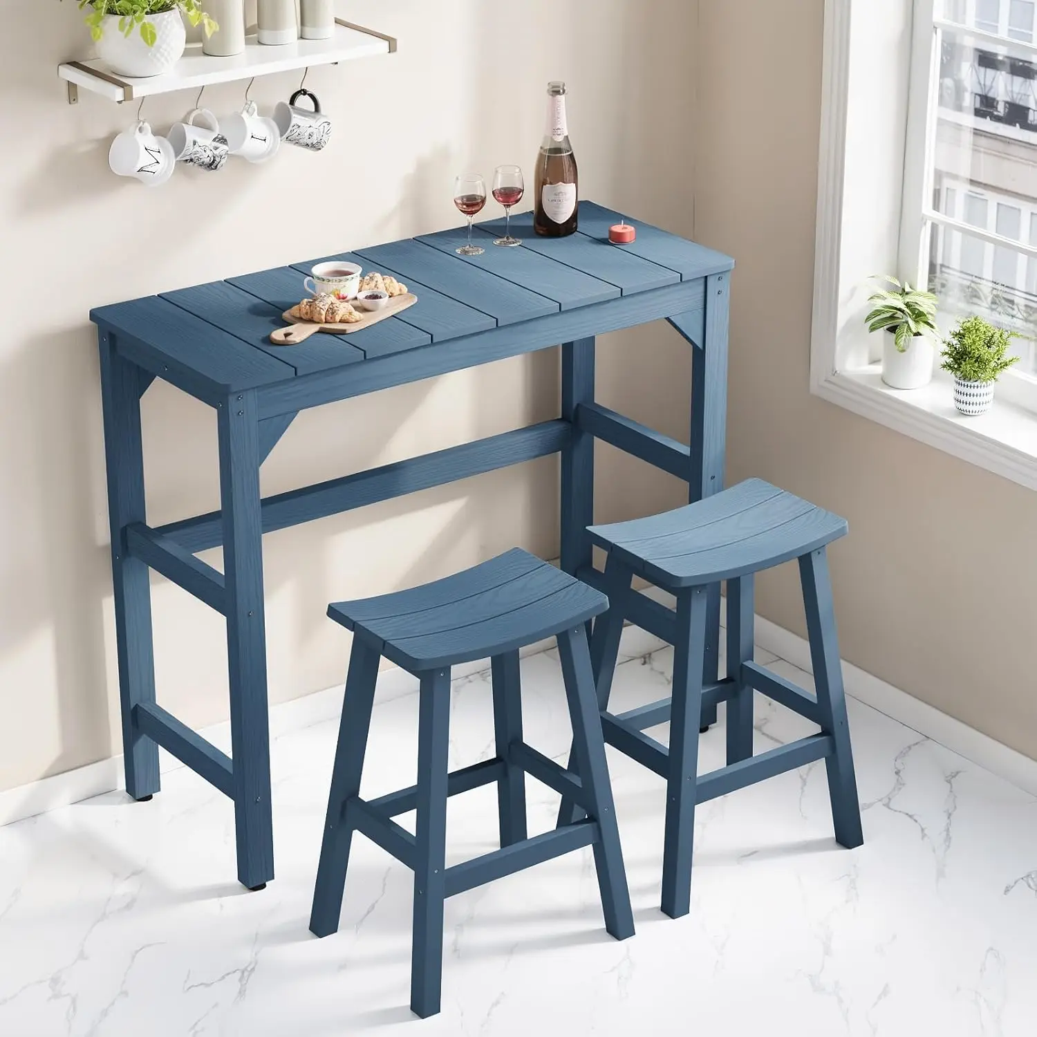 

All-Weather Outdoor Bar Table, Patio Counter Height Bar Tables with Waterproof Top, Never Fade or Rot, for Balcony