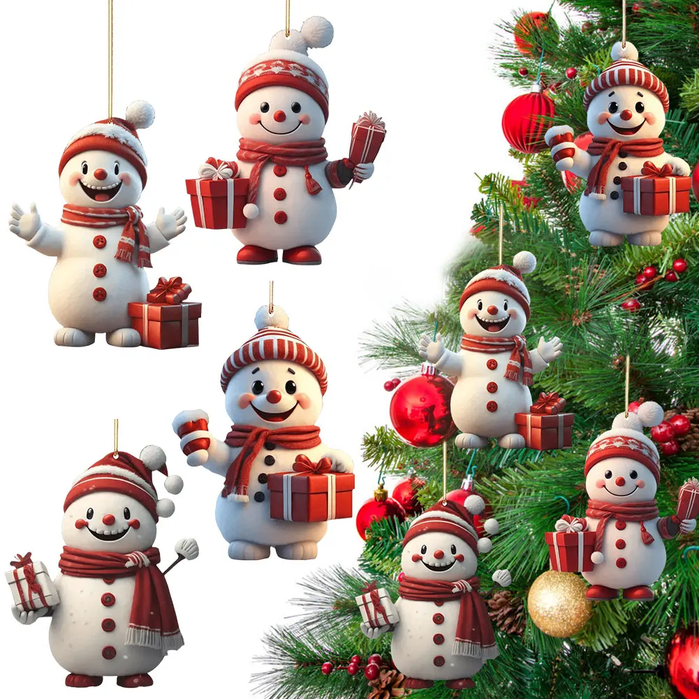 1-5pcs Christmas Decoration Pendant Acrylic Xmas Tree Decoration Christmas Snowman Pendant With Lanyard Party Decoration Supply