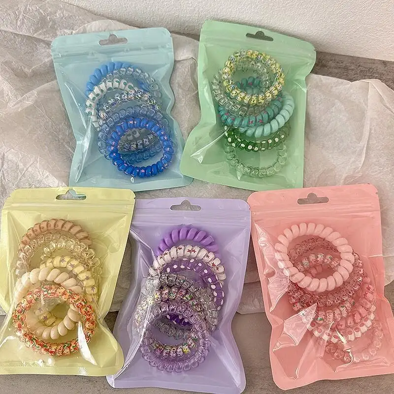 6 Cute Colorful Dopamine Spiral Hair Bands Resin Jelly Coil Hair Rings Suitable for Women Girls Ponytails Hair Clip Accessories - Detail 1