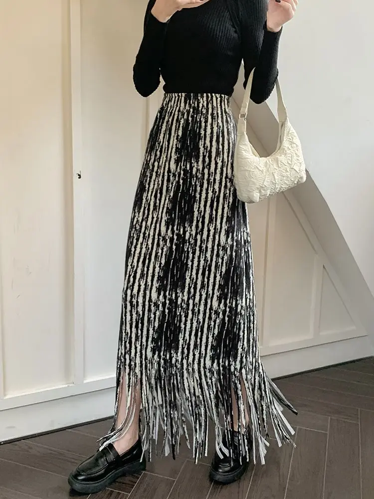 

Fashion Temperament Tie-dye Fringed Skirt Women's Spring New High-waisted Long Skirt Skirt