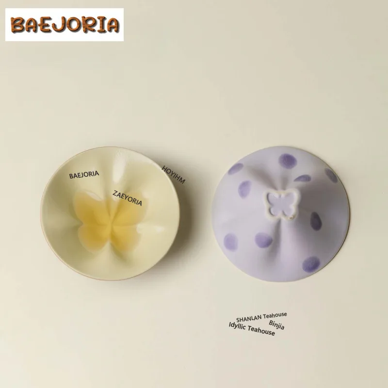 BAEJORIA 60ml Purple Polka Dot Butterfly Teacup Retro Tea Bowl Jug Tea-tasting Personal Cup Chazhan Master Cups Tea Services Cha