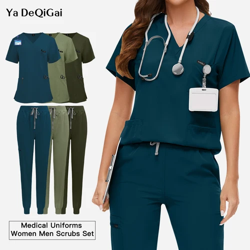 Imagen 1 del producto Traje de correr para mujer, uniformes de enfermera médica de Hospital, Ropa de Trabajo de atención médica de farmacia, conjuntos de batas quirúrgicas, accesorios clínicos Unisex