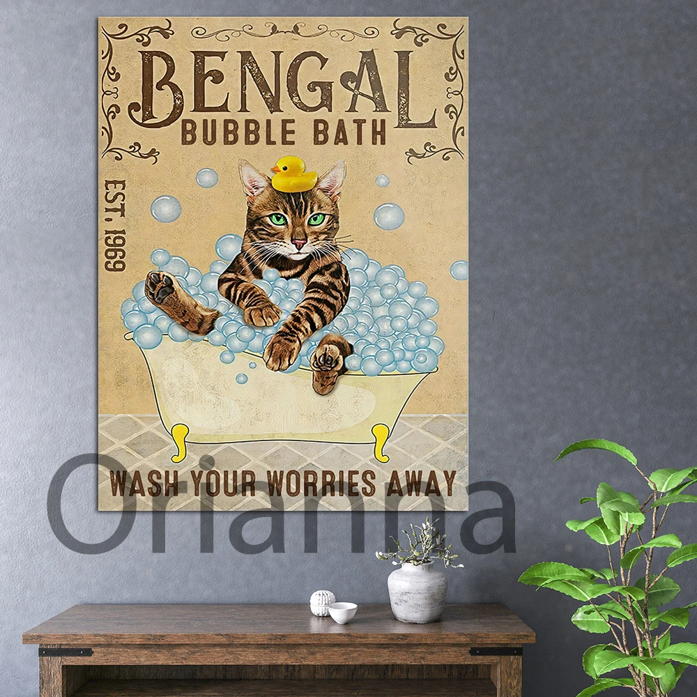 

Bengal Bubble Bath Est 1969 Wash Your Worries Away Retro Poster,Cute Cat Lover Wall Art,Funny Cat Home Decor Art Prints Painting