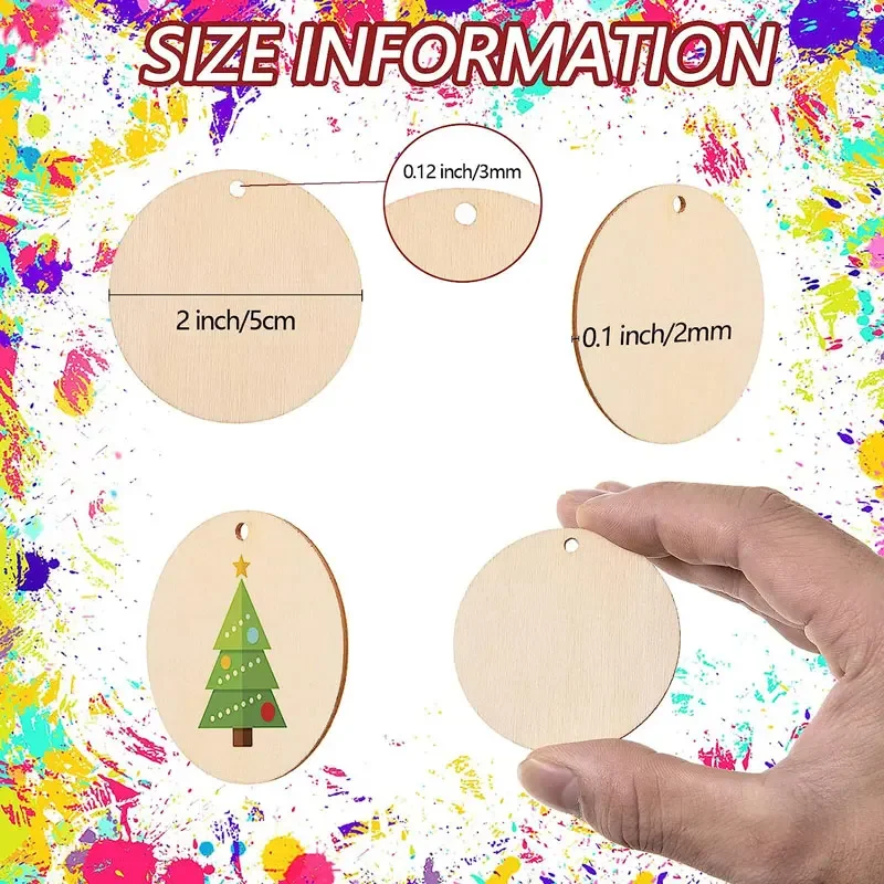 5-20Pcs Unfinished Rounds Wood Circles with Holes Natural Blank Wood Circle Wood Discs Cutouts for DIY Crafts Christmas Decor