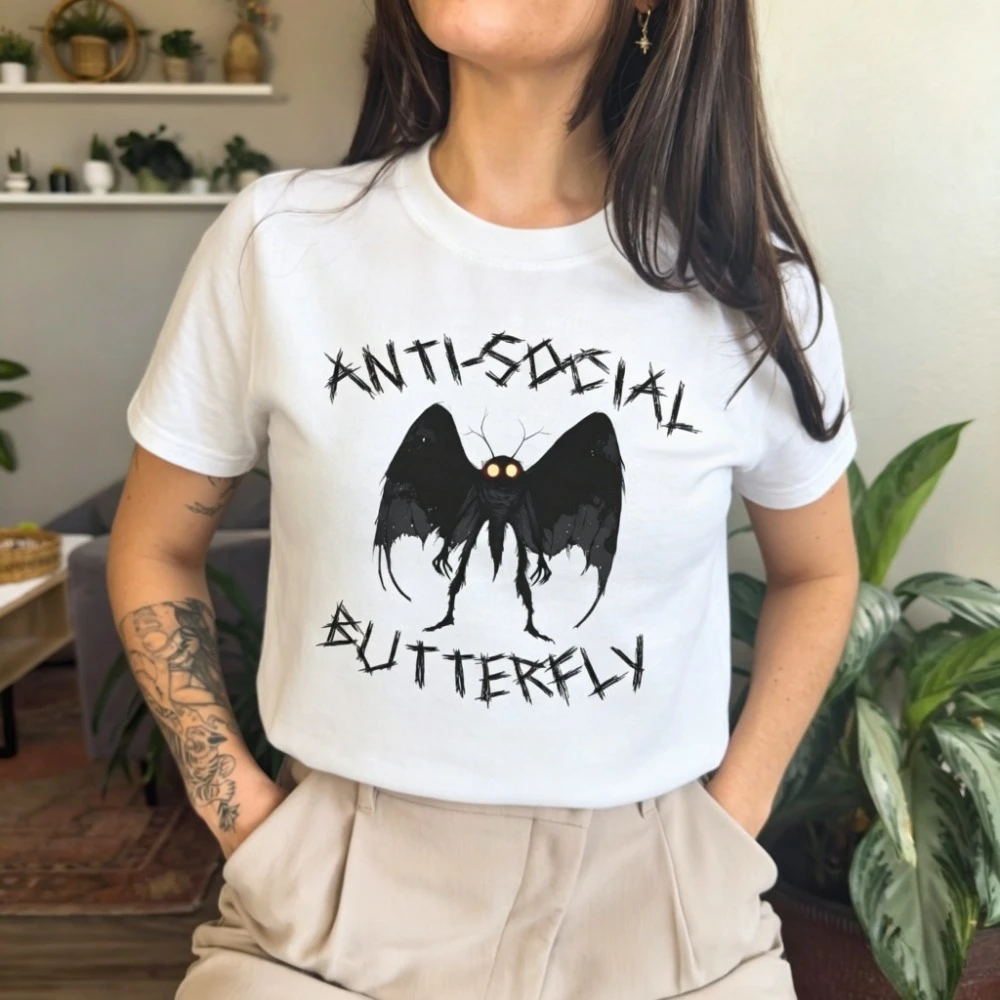 Mothman Anti-Social Butterfly Sweatshirt | Gothic Humor Cryptid Graphic T Shirt