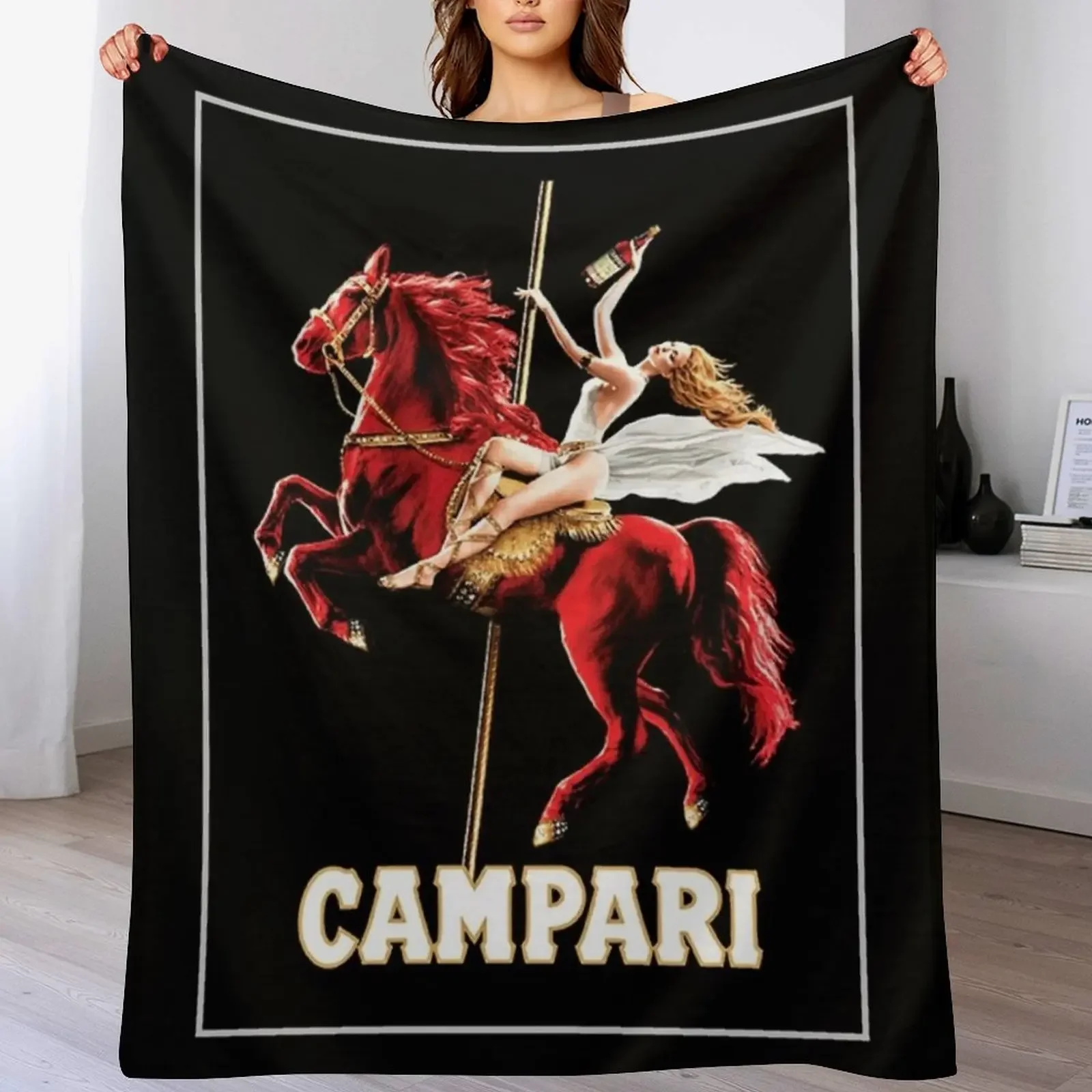 Vintage Campari Wine and Liquor Spirits Red Horse Art Print Throw Blanket Comforter Weighted Winter beds Blankets