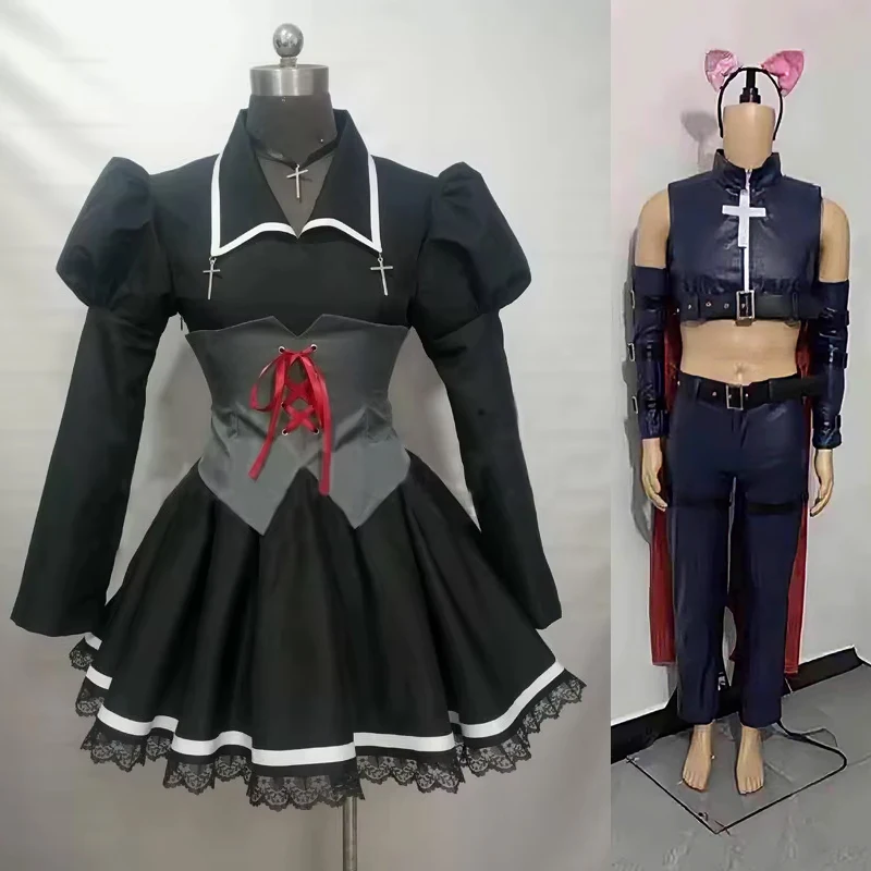 

Аниме Tsukiyomi Utau Dress Tsukiyomi Ikuto кожаный костюм для косплея униформа на заказ юбка пояс носки крест ожерелье
