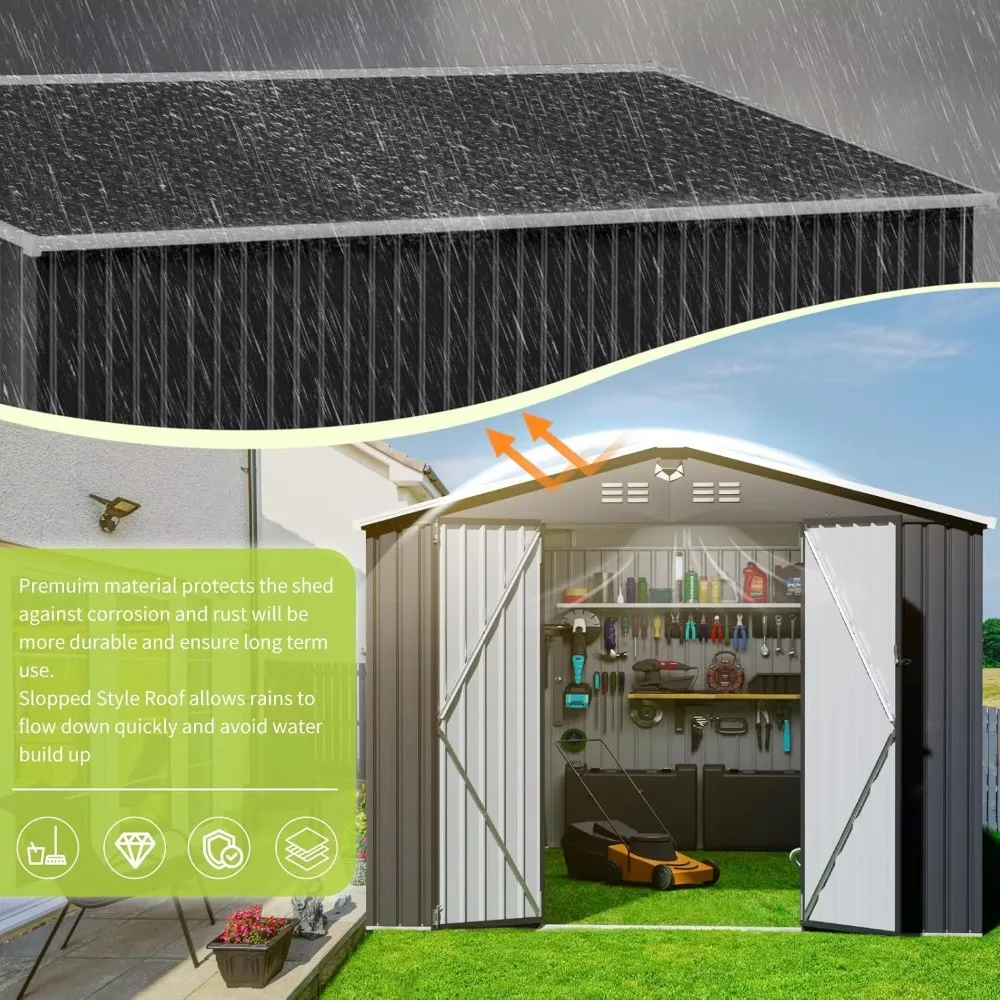 

10x14 Metal Storage Shed Outdoor Large Backyard Sheds with Lockable Doors Waterproof Customizable Metal Building