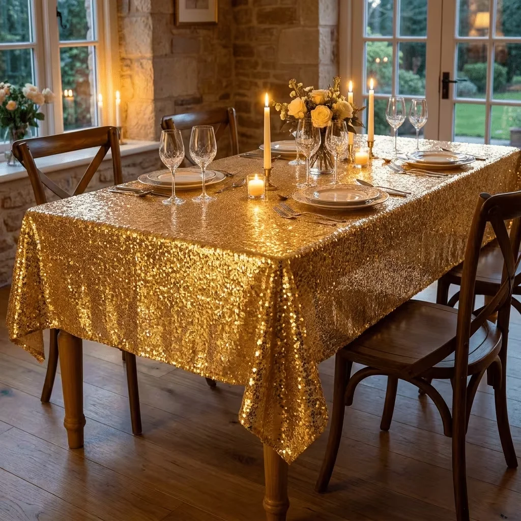 1pc Versatile Shiny Gold Table Cover, Ideal for Wedding, Autumn Harvest Party, Dining & Garden Events