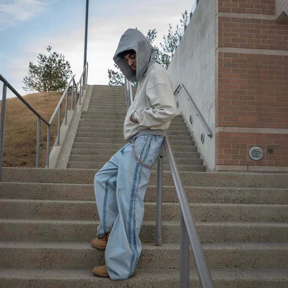 سويت شيرت بسحاب مقسم بلون سادة مخصص للشارع بأكمام طويلة للرجال والنساء مع قلنسوة وسترة كلاسيكية