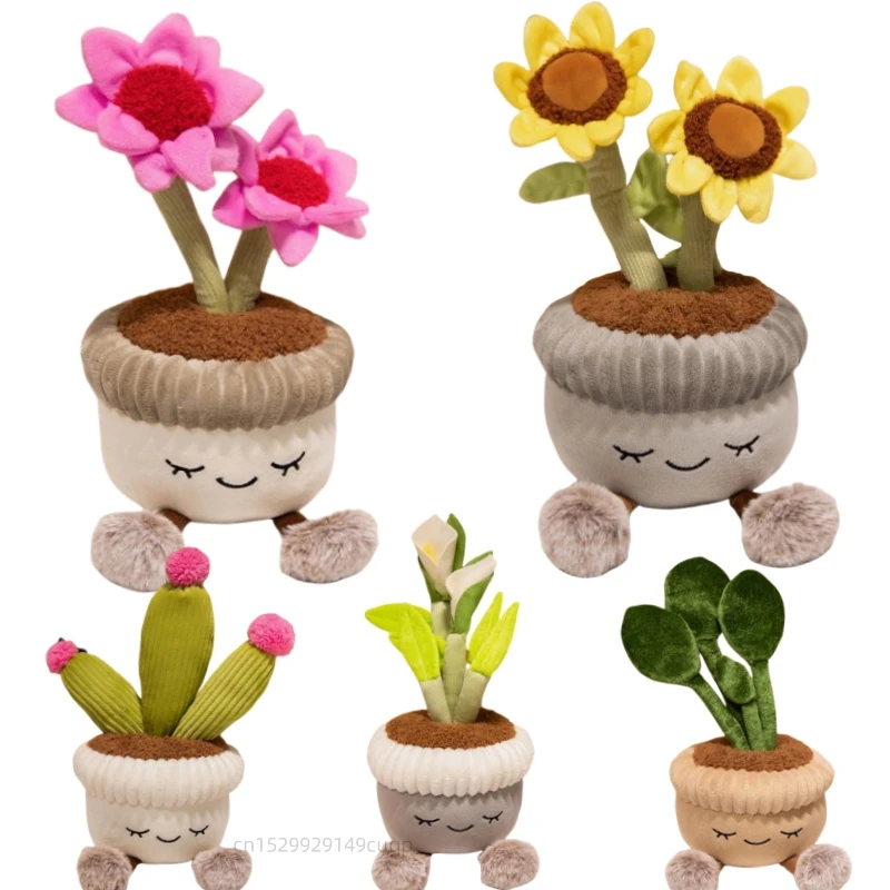 

30cm Cartoon Fun Plants Potted Sunflower Plush Doll Pink Flower Cactus Calla Lily Plush Plant Home Decoration Gift For Children