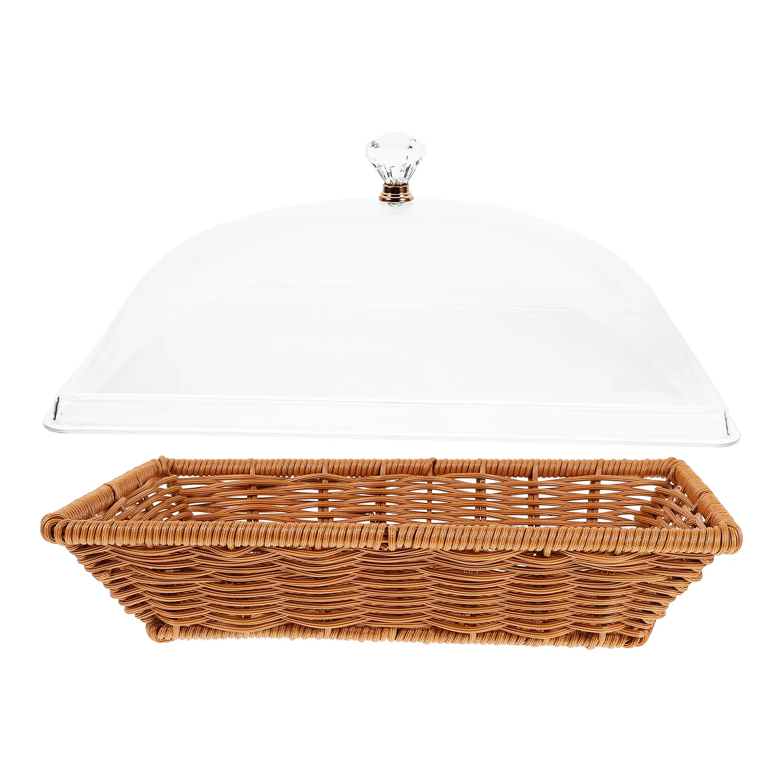 

Food Fresh-keeping Square Small Woven Rattan Acrylic Bread Tray Kitchen Party Fruit For Kitchen Desktop Storage