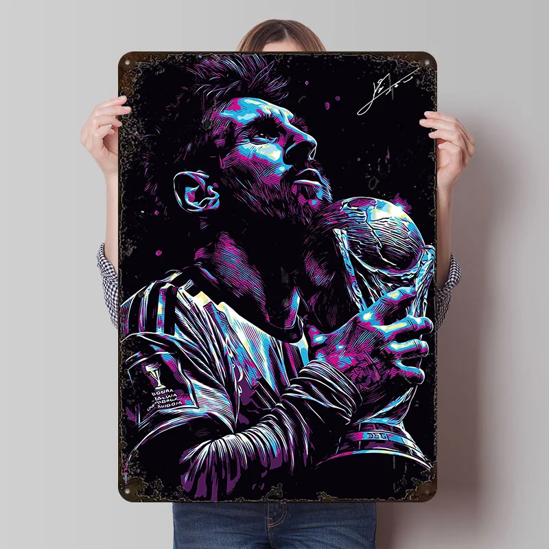 Lionel Messi Celebration Art Printed Poster Customized Wall Art Retro Vintage Metal Tin Signs for Decoration Aesthetic House