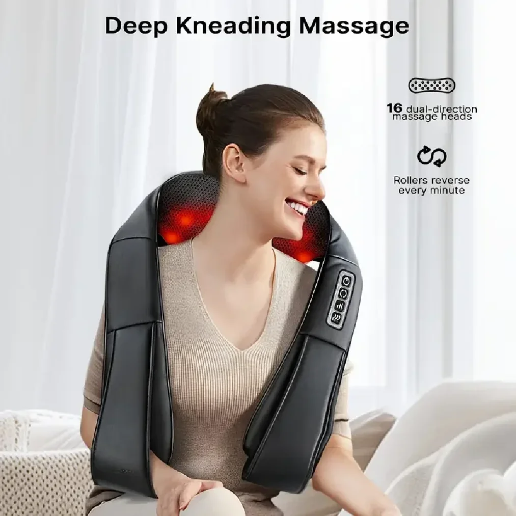 Electric Shiatsu Massager Back Shoulder and Neck Massage Pillow U Shape Body Massager with Heat Deep Tissue Kneading Massager - view 3