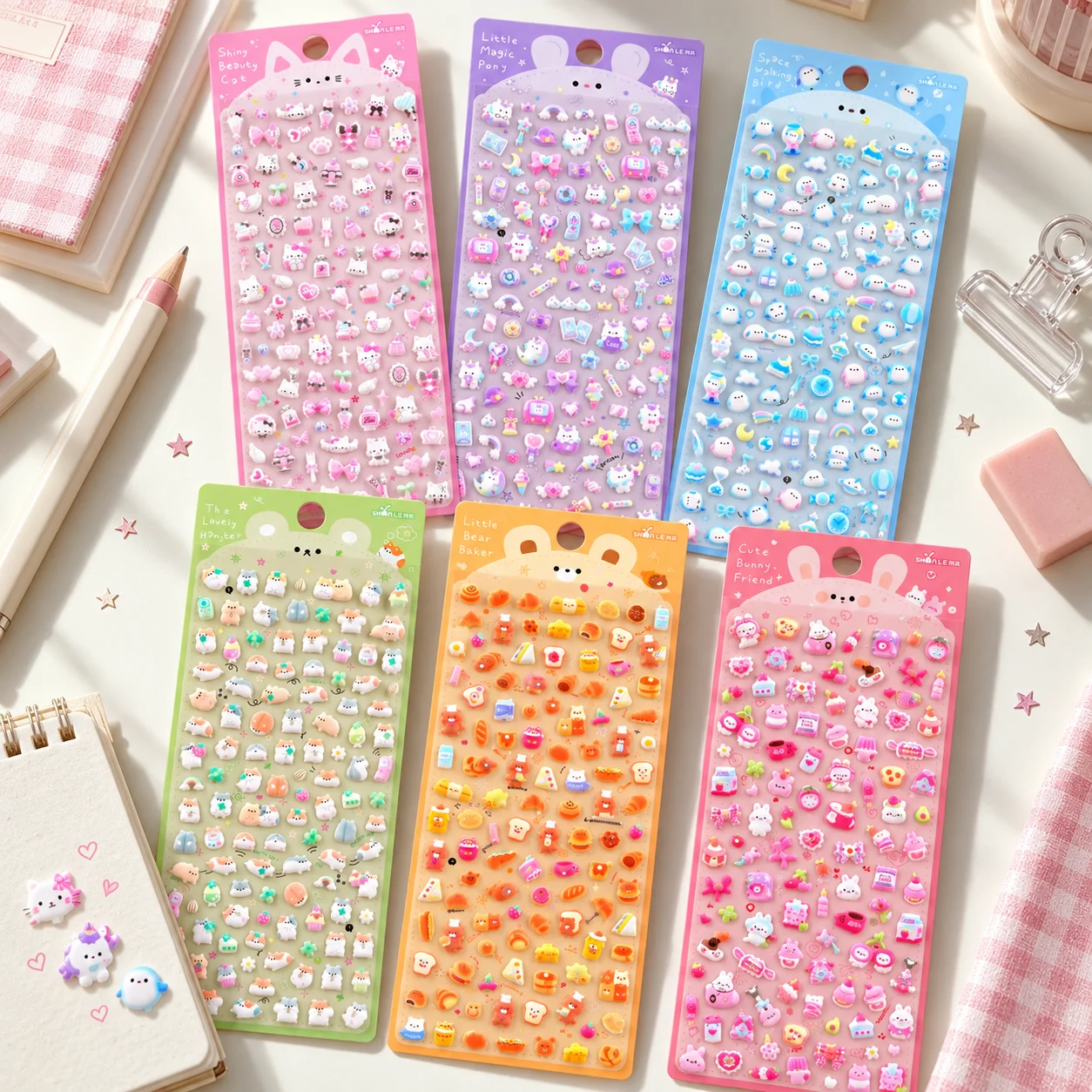 6 pcs Cute Little Animals Bear Baker Mini 3D Puffy Stickers Phone Decoration Sticker Stationery Sticker School Supplies Gift