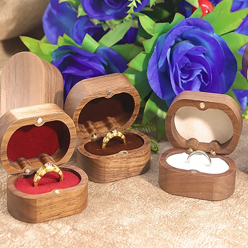 

Handmade Wooden Rustic Wedding Ring Box with Velvet Magnet Closure,Perfect for Proposal,Engagement,Wedding Day & Christmas Gift