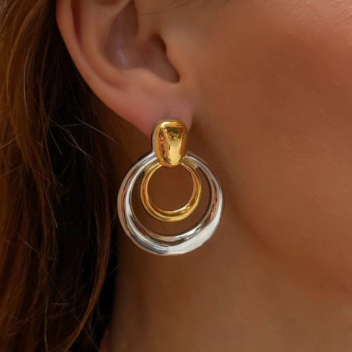 

Double Hoop Stud Earrings by Caitlyn Minimalist Multi Knot Hoop Earrings Classic Gold Color Jewelry Perfect Gift for Her