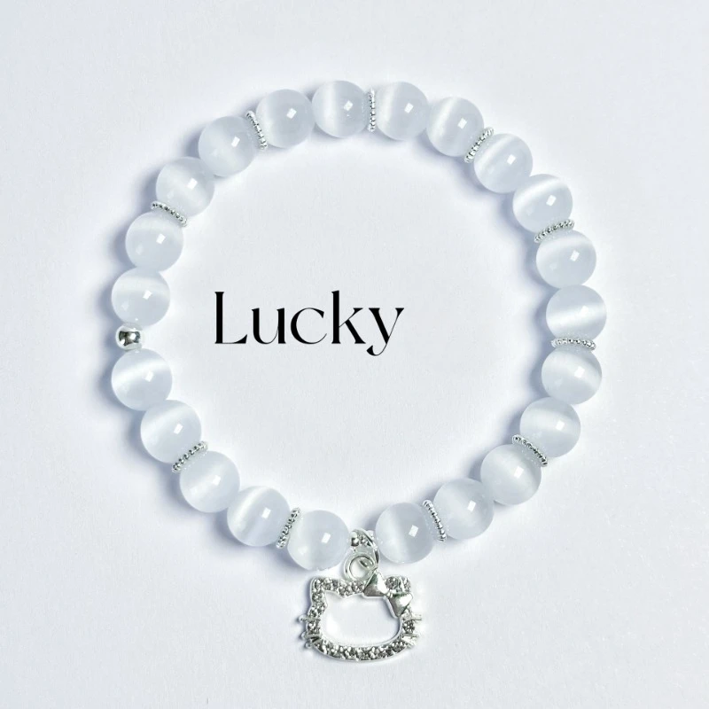 

Sanrios HelloKitty Cat-Eye Stone Bracelet Fashion Women Pendant Bracelet Gift for Friends and Sisters Jewelry Friendship Gifts