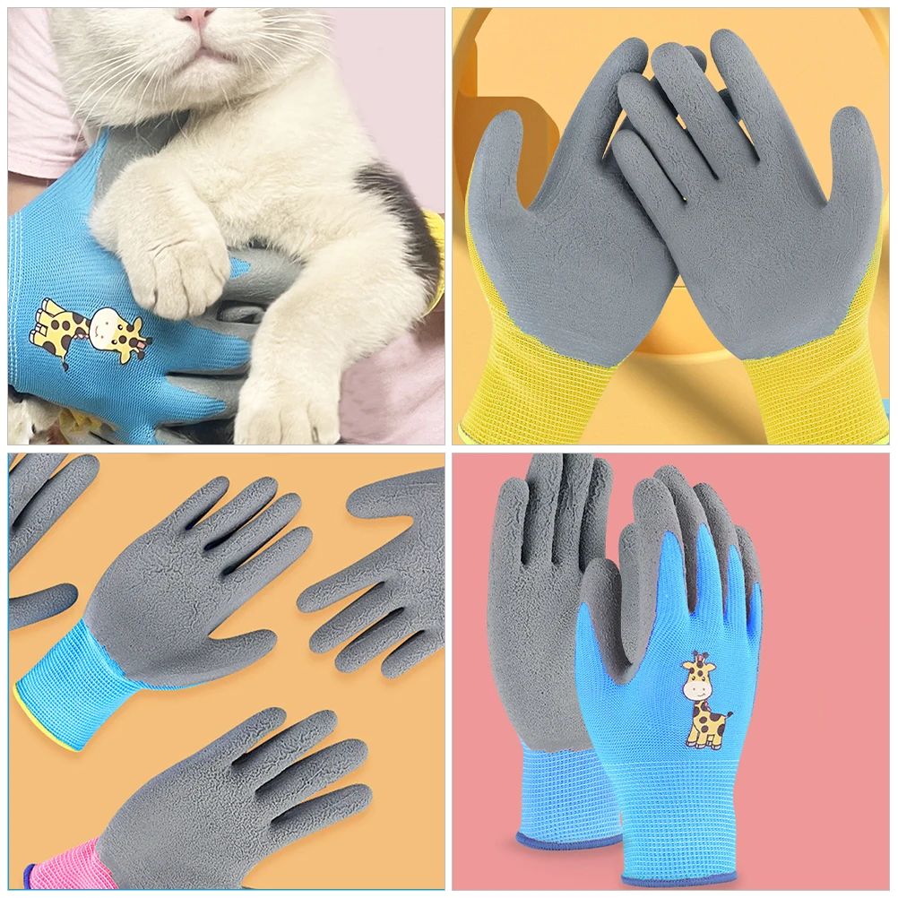 

3 Pairs Kids Protective XXS Size Blue Yellow Pink Hedgehog Thick Gardening Gloves Lightweight Breathable Childrens Work Gloves