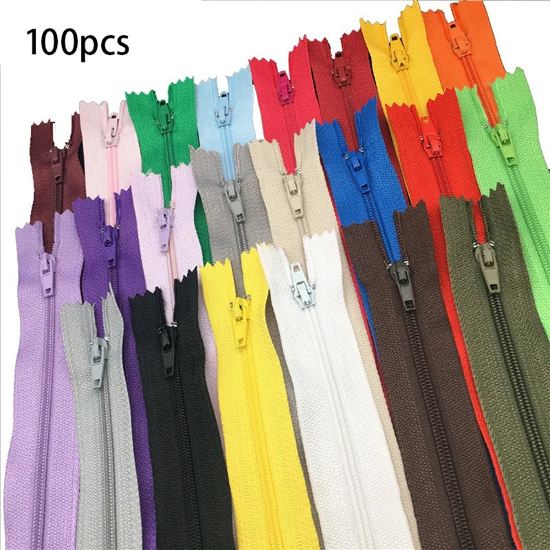 PB-100Pcs Closed End Nylon Coil Zippers Closed Tail Pocket Placket Zipper Tailor Sewing Craft ( 30Cm)