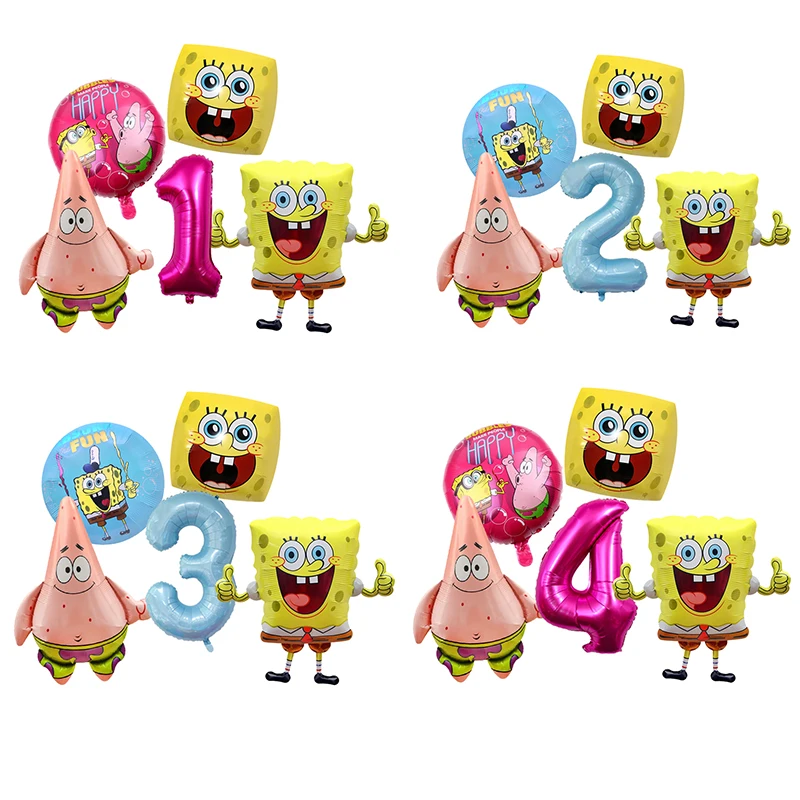 SpongeBob Schwammkopf Ballon Geburtstag Set Nummer 1-9. Folienballon Alles Gute zum Geburtstag Party Hintergrund Dekor Kinder Geschenke