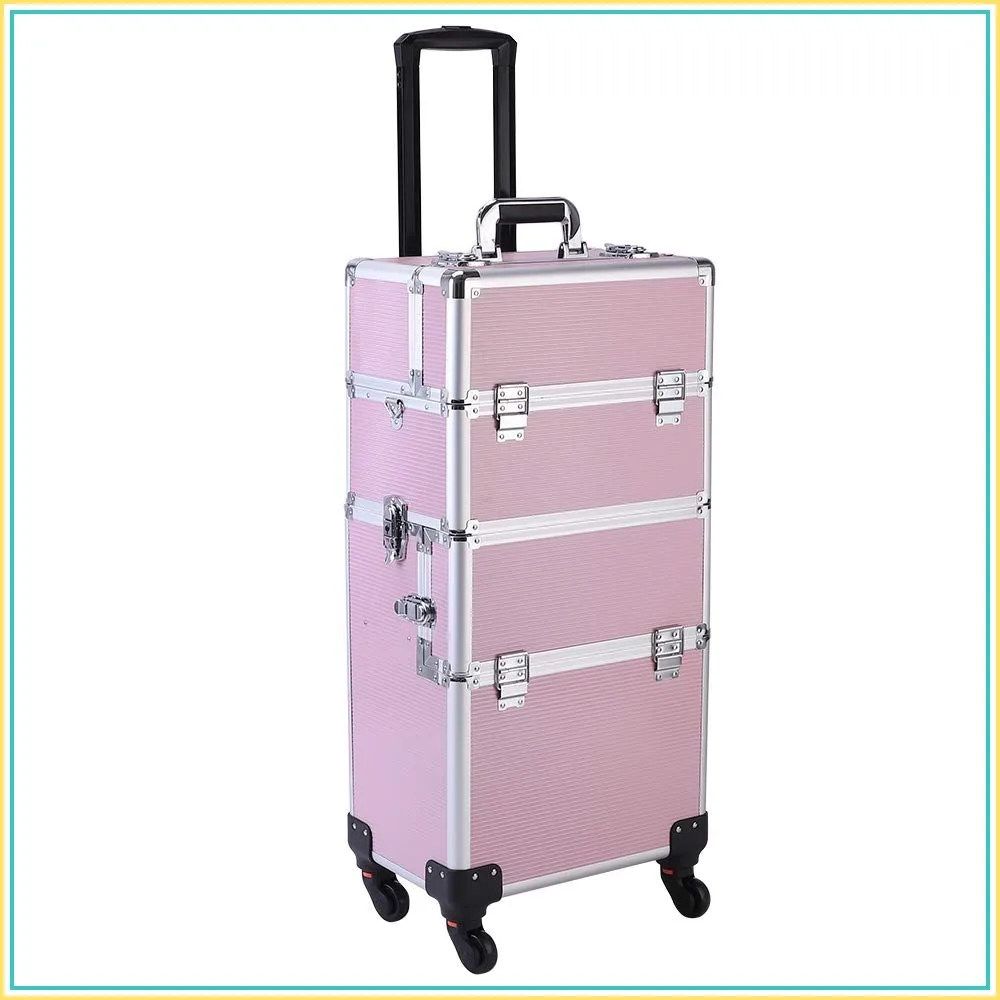 3 in 1 Rolling Makeup Train Case Cosmetic Trolley 360 Wheels 2 Drawers for Makeup Tattoo Hairstylist