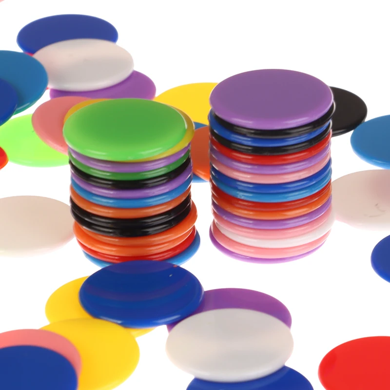 100 Stuks 25MM Montessori Leren Onderwijs Wiskunde Speelgoed Plastic Poker Chips Bingo Chip Markers Token Family Club Party Tellen speelgoed