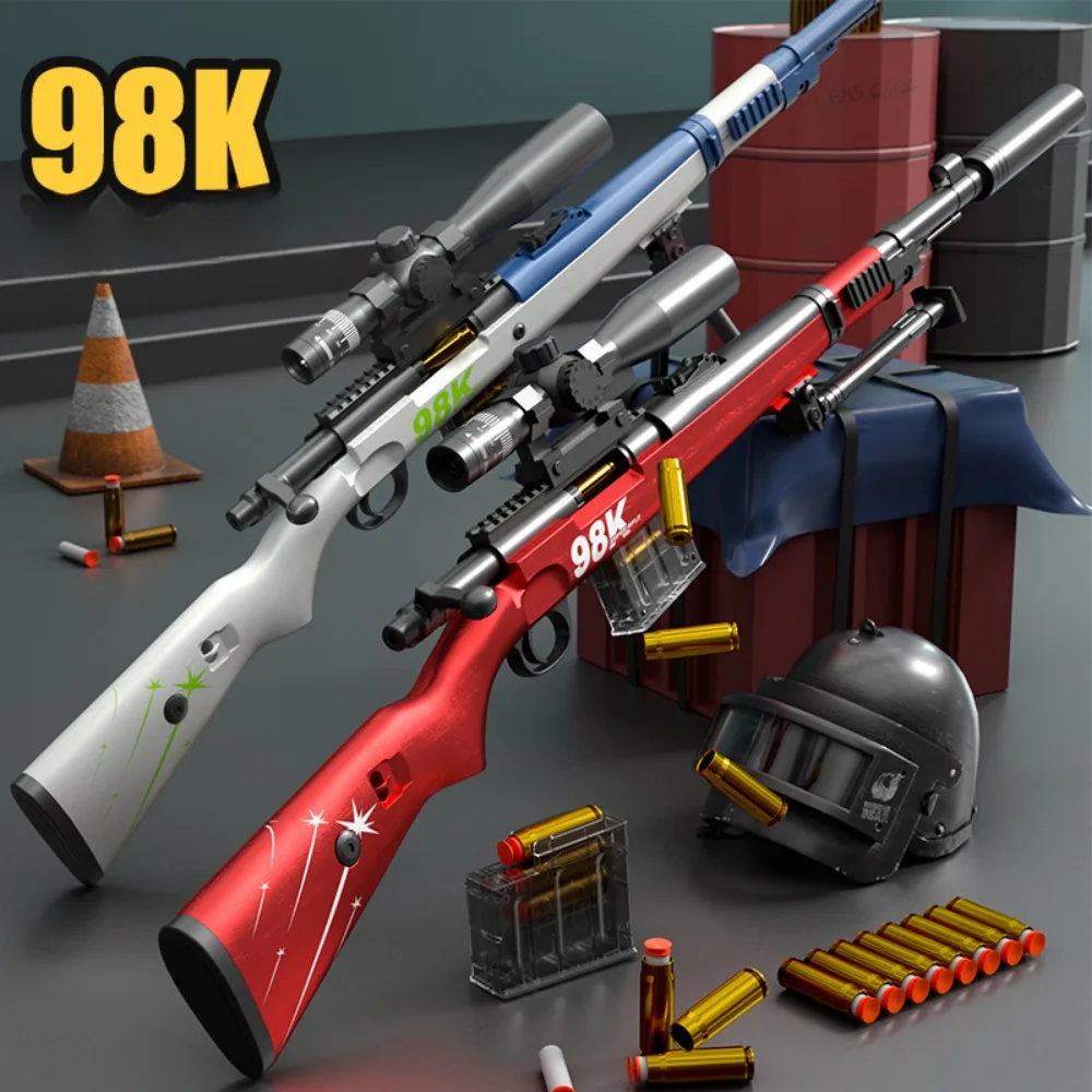 98K Upper Pressure Shell Ejection Soft Bullet Gun Can Fire Sniper Rifle Outdoor Battle Model Toy Manually Loaded Christmas Gift