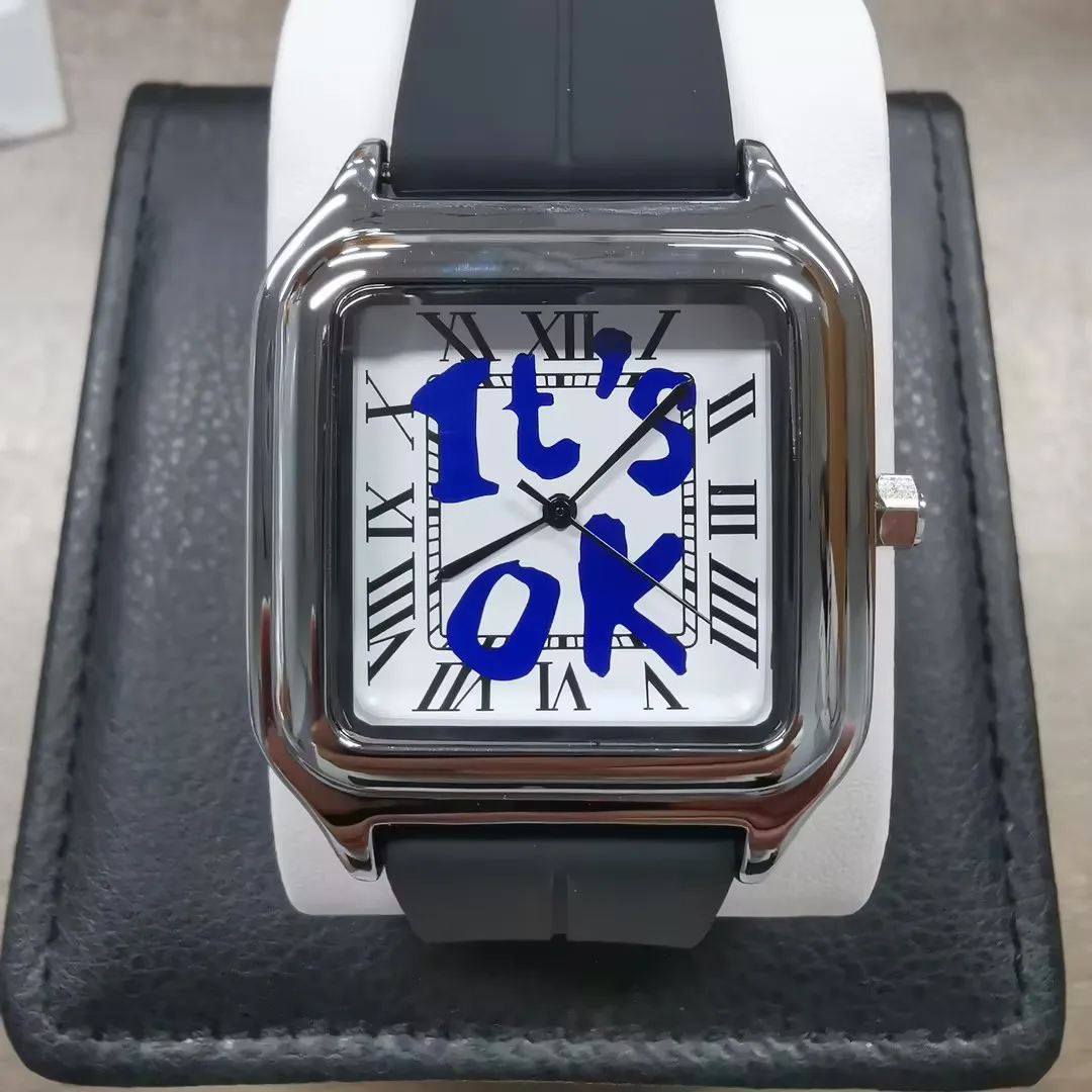 Men's Stainless Steel Alloy Quartz Watch Square Dial Waterproof Business Watch with Silicone Strap Reloj