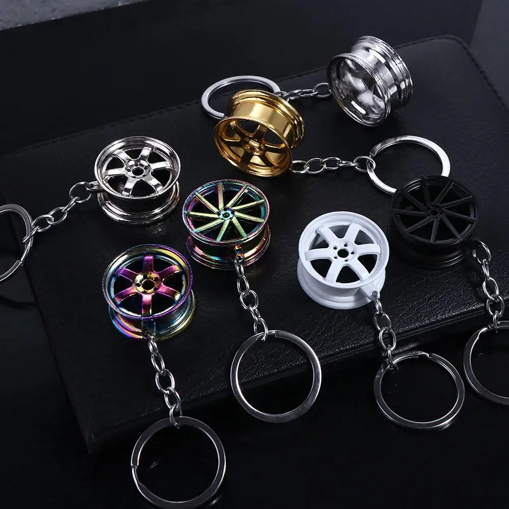 Unique Alloy Car Wheel Keychain Wheel Hub Mini Tire Rim Key Holder INS Keyring Men