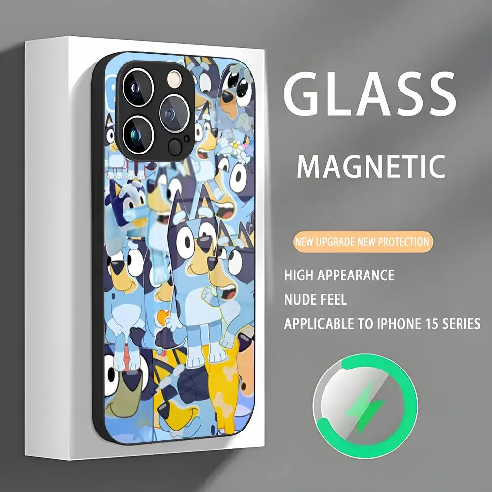 Cartoon Dog B-Blueys Phone Case IPhone 16 15 14 13 12 11 X XR XS XSMAX 8 Plus Mini Pro Max Glass Magnetic Phone Case