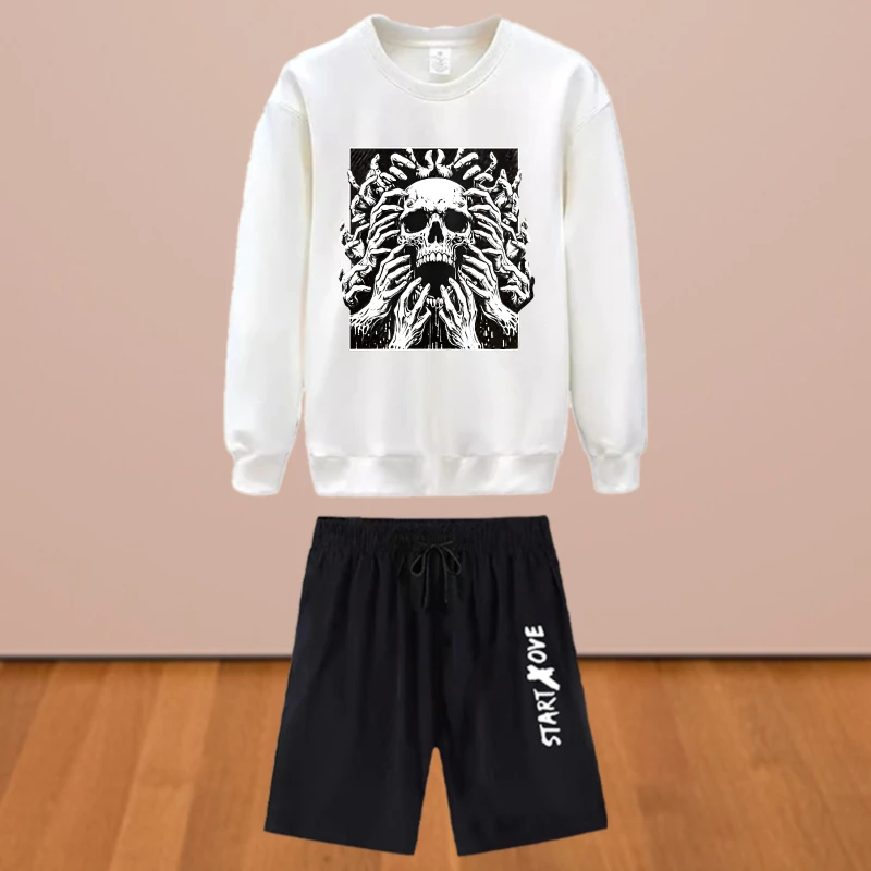 مجموعات الرجال الخريف التجفيف السريع الجمجمة نمط المطبوعة الجرافيك تي شيرت البدلة رياضية للرجل الرجال دعوى مجموعة طويلة الأكمام المحملة