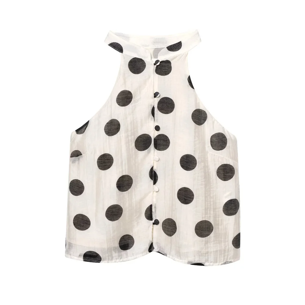Gola redonda sem mangas bolinhas pendurado pescoço topo verão novas roupas femininas plissado decorativo bolinhas shorts casuais