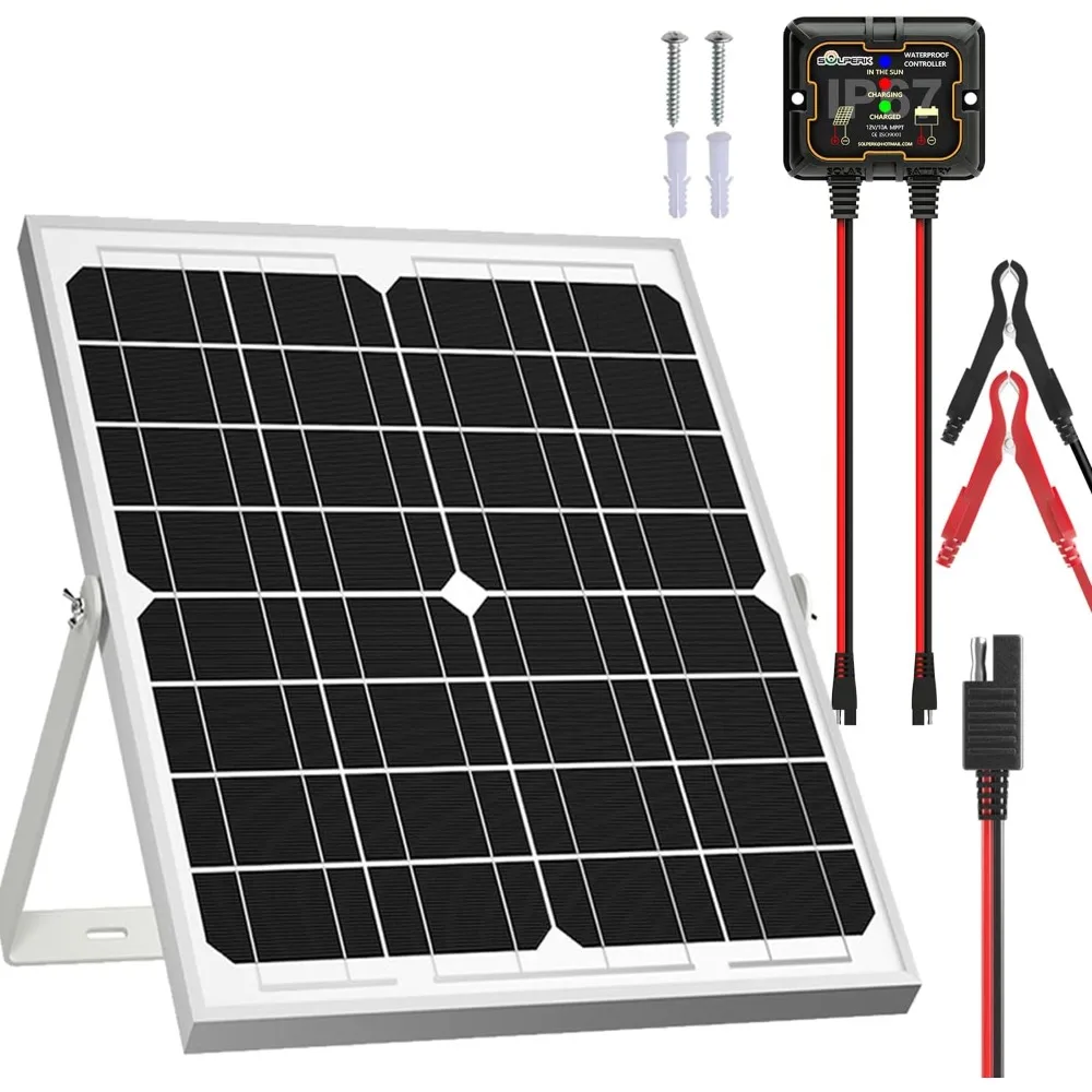 

SOLPERK Solar Panel Kit 20W 12V, Solar Battery Trickle Charger Maintainer + Upgrade Controller + Adjustable Mount Bracket