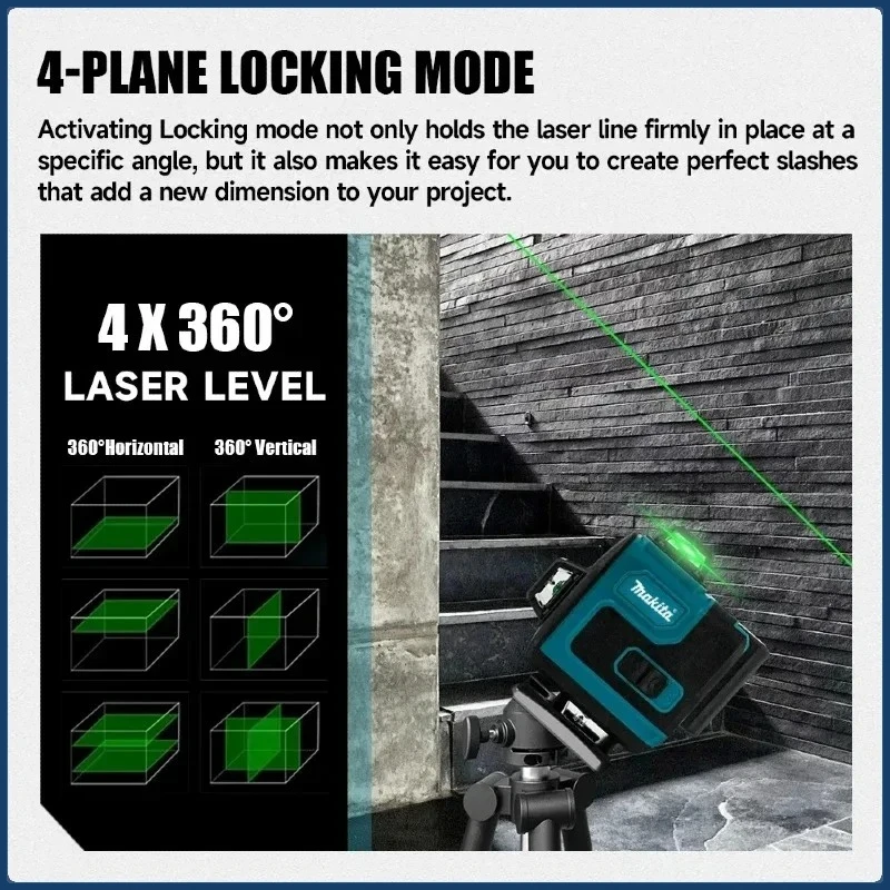 เครื่องระดับเลเซอร์ Makita 3D/4D 16 เส้น แนวนอนและแนวตั้ง พร้อมรีโมทคอนโทรล 16 เส้น 360 ° เครื่องมือระดับเลเซอร์ปรับระดับอัตโนมัติ