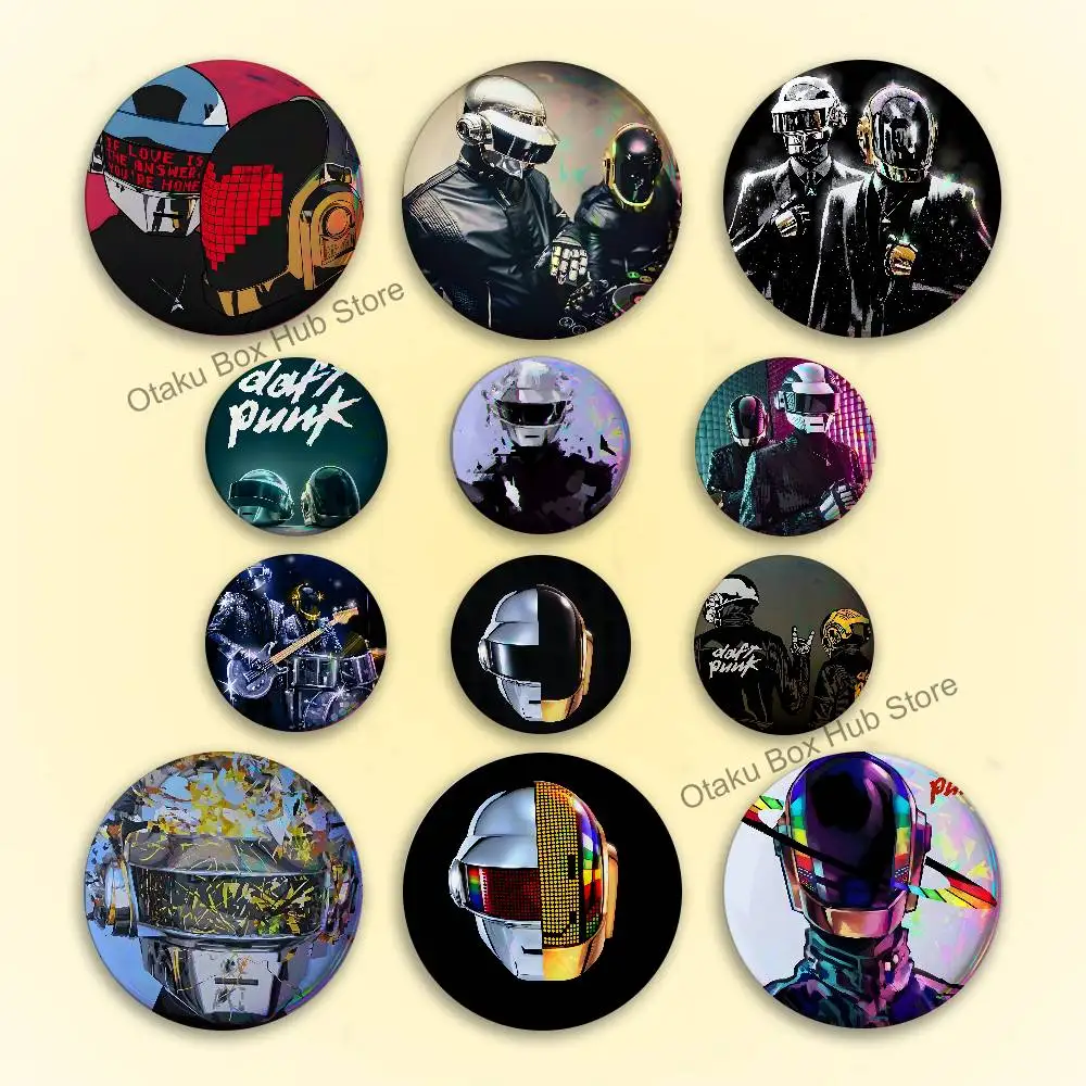 D-Daft P-Punk Band Reflective Pin Tinplate Round Brooch Cartoon Cosplay Badges for Bag Hat Toys Gifts
