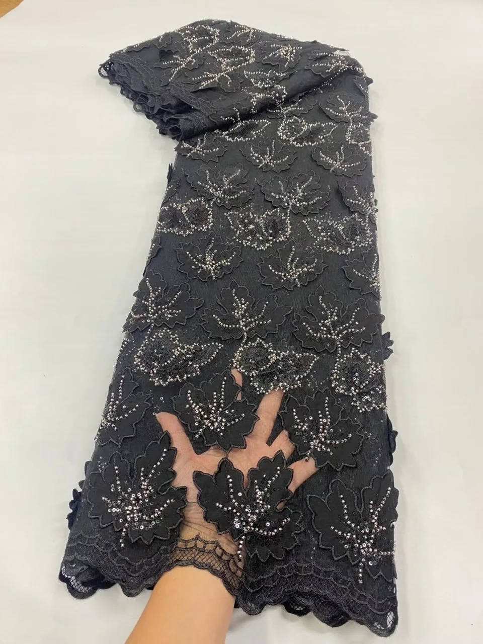 

Latest African Nigerian 2025 Tulle Lace Fabric Guipure Embroidery Sequins High Quality for Sewing Dresses 5Yards JL503