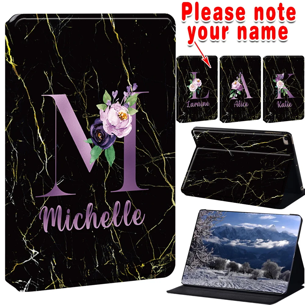 Case Voor Ipad 2/3/4 Ipad Mini1/2/3/4/5 Pak 7.9/9.7/10.2/10.9 Inch Stand Vouw Pu Lederen Cover Marmer Initial A-Z 26 Letter