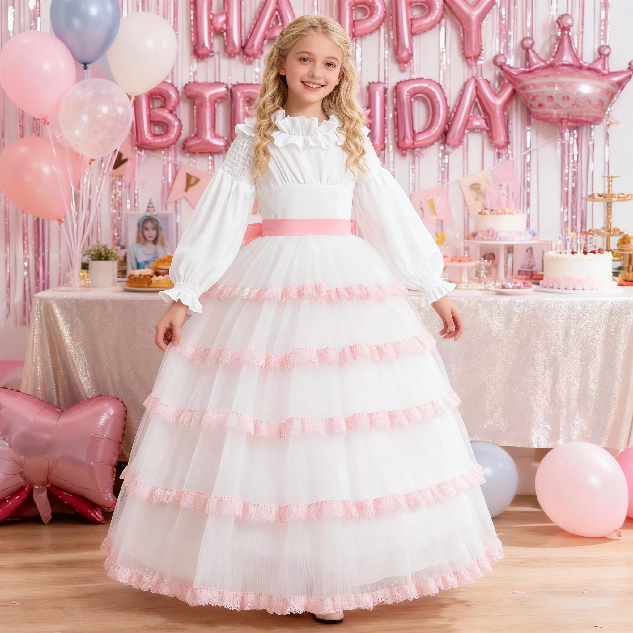 Elegantes rückenfreies Mädchenkleid für Brautjungfern, Party, langärmelig, Hochzeit, Geburtstag, Prinzessin, Ballkleid für Mädchen, Abschlussballkostüm