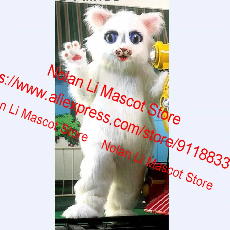 EVA Material Helmet Luxury Plush Simulation Fur White Cat Mascot Costume Cartoon Suit Role-Playing Movie Props Performance 170