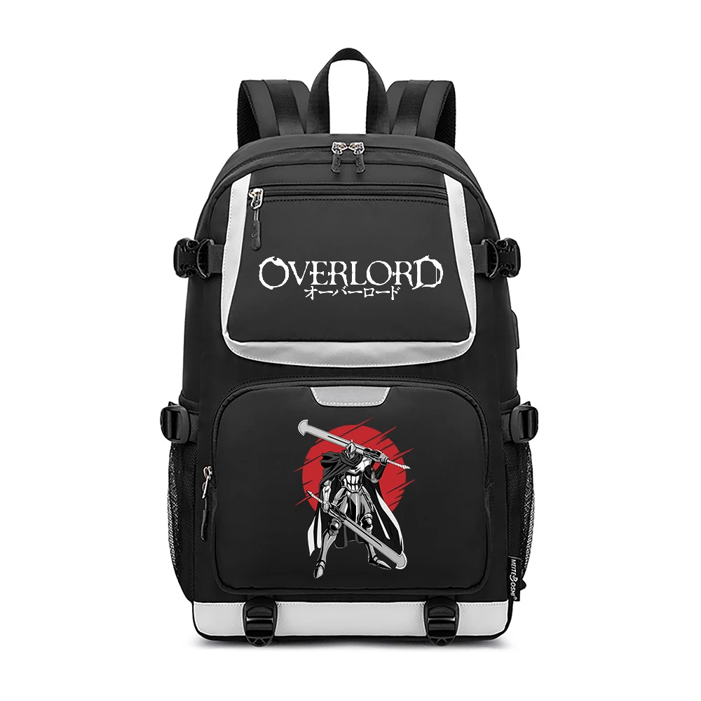 Anime Overlord School Bags Cartoon Bookbag Ainz Ooal Gown Travel Backpack USB Charging Laptop Bagpack Oxford Men Daypack